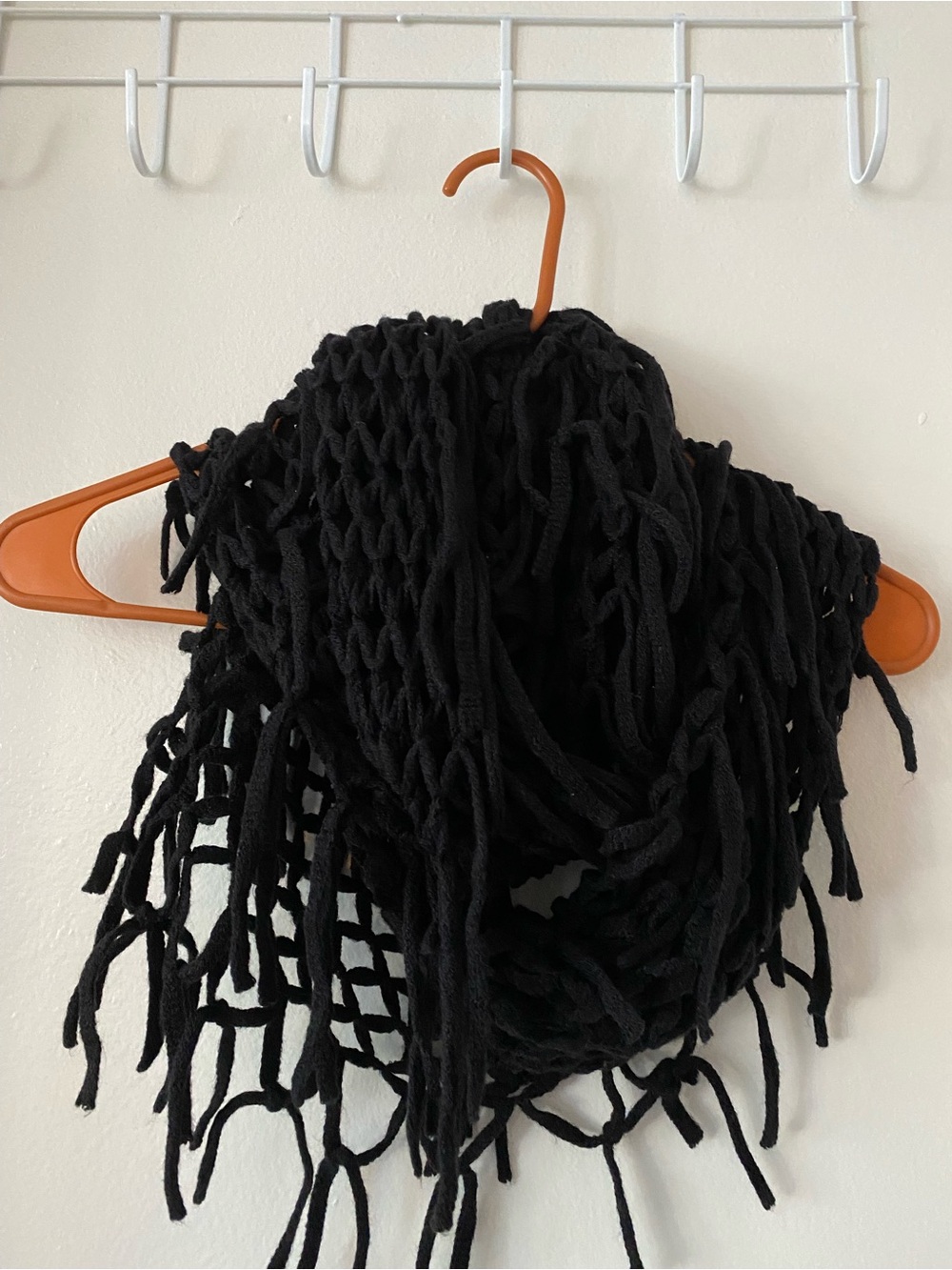 Black Fringe Knit Infinity Scarf - Women Accessories